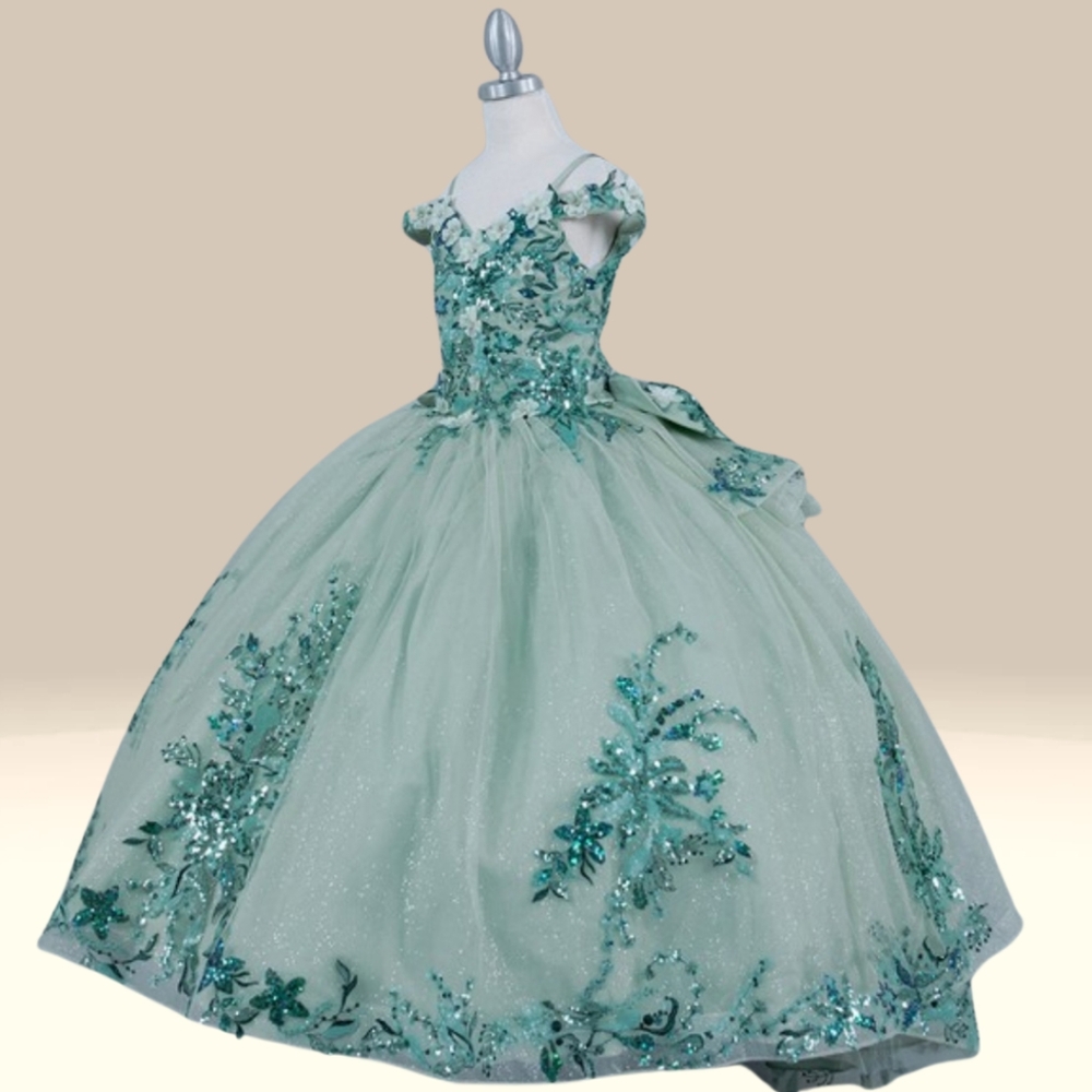 Girls 3D floral cold shoulder gown